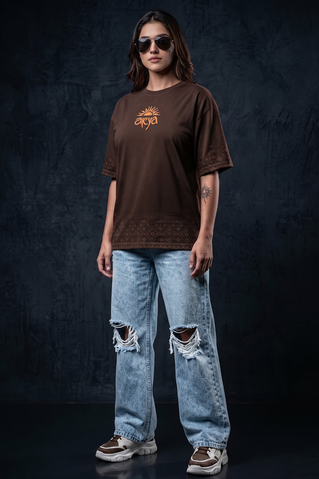 आर्य Brown Puff Printed Exclusive T-shirt Epic Collection For Women