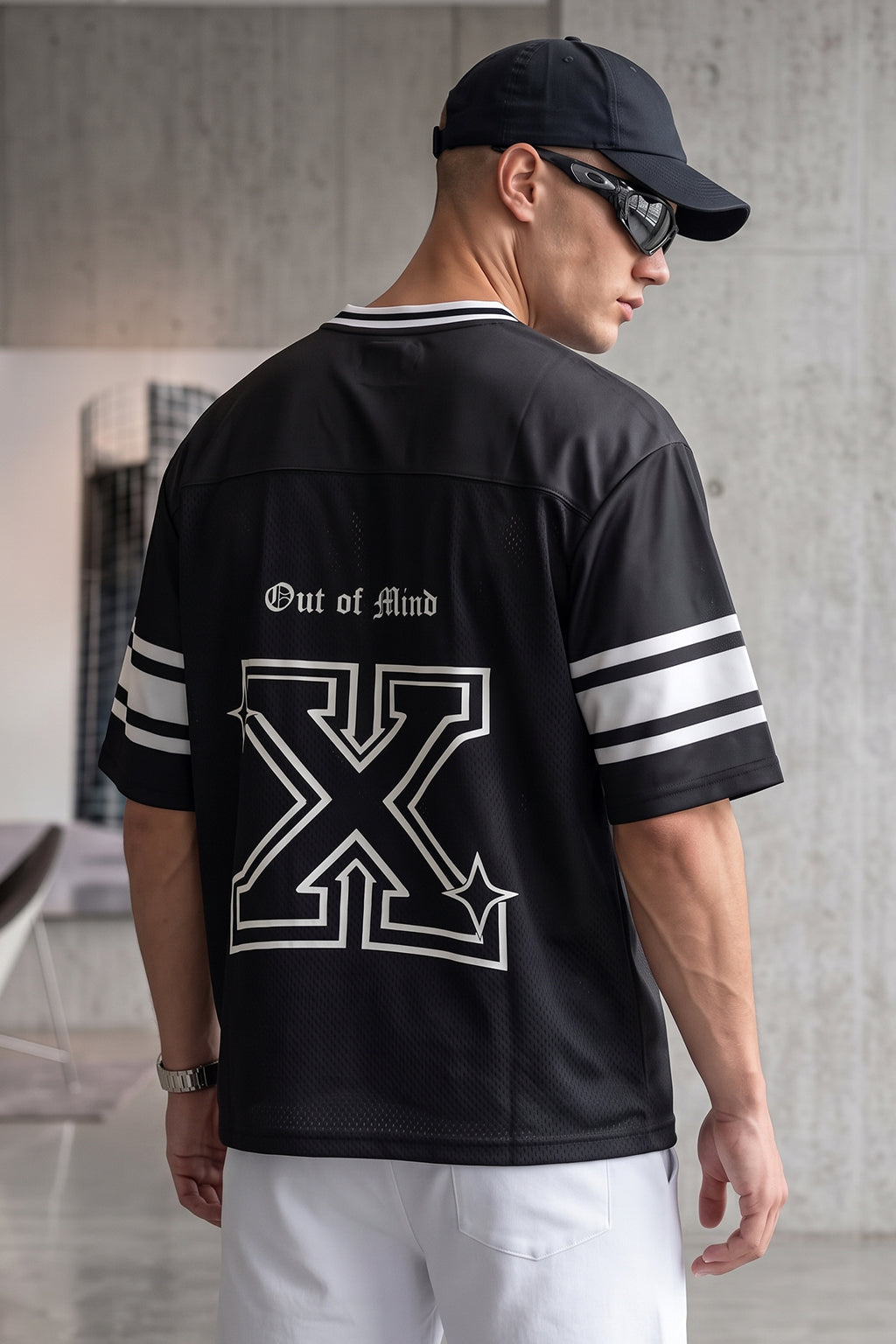 Unfazed Black Varsity Collar Oversized T-Shirt