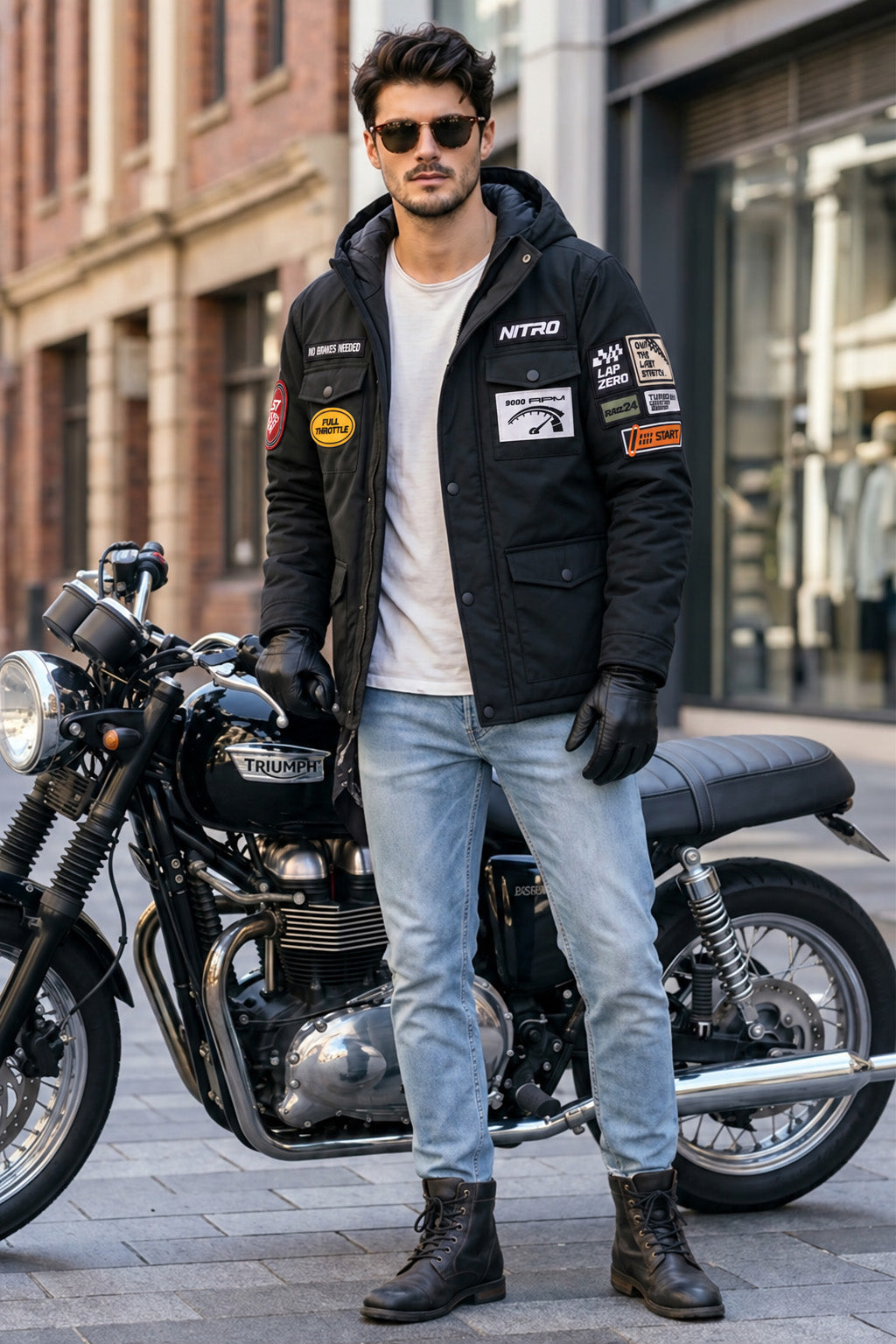 Black Multi-Patch Functional Pocket Hooded Jacket