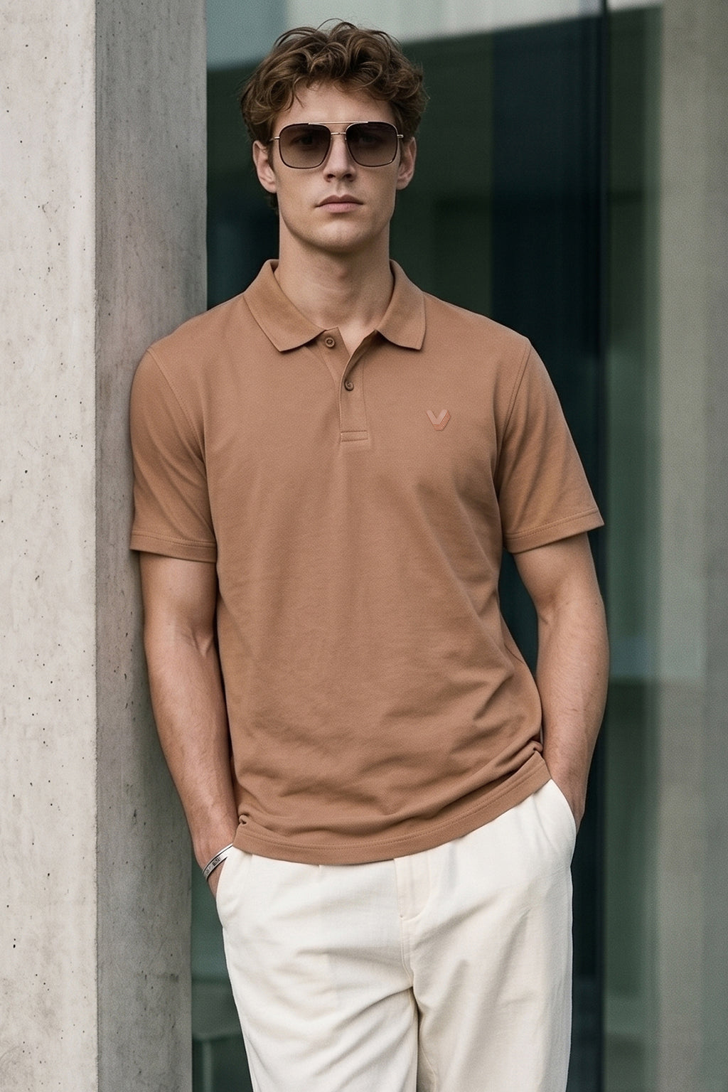 Cork Interlock Plain Regular Fit Button Polo T-shirt