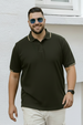 Olive Pique Stripe Collar Plus Size Tipping Polo T-shirt