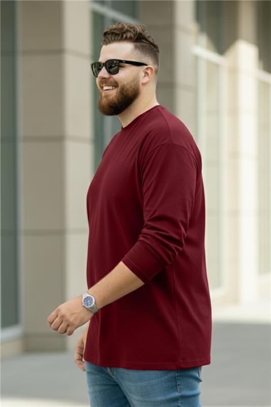 Maroon Plain Full Sleeve Plus Size T-shirt