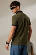 Olive Black Cotton Regular Fit Polo T-shirt