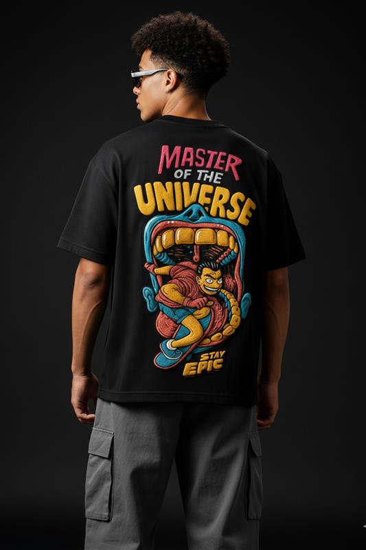 Master Of The Universe Black Oversized Puff Printed Exclusive T-shirt