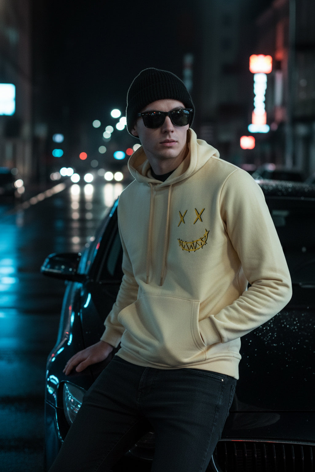 Noise Beige Regular Fit Back Printed Hoodie