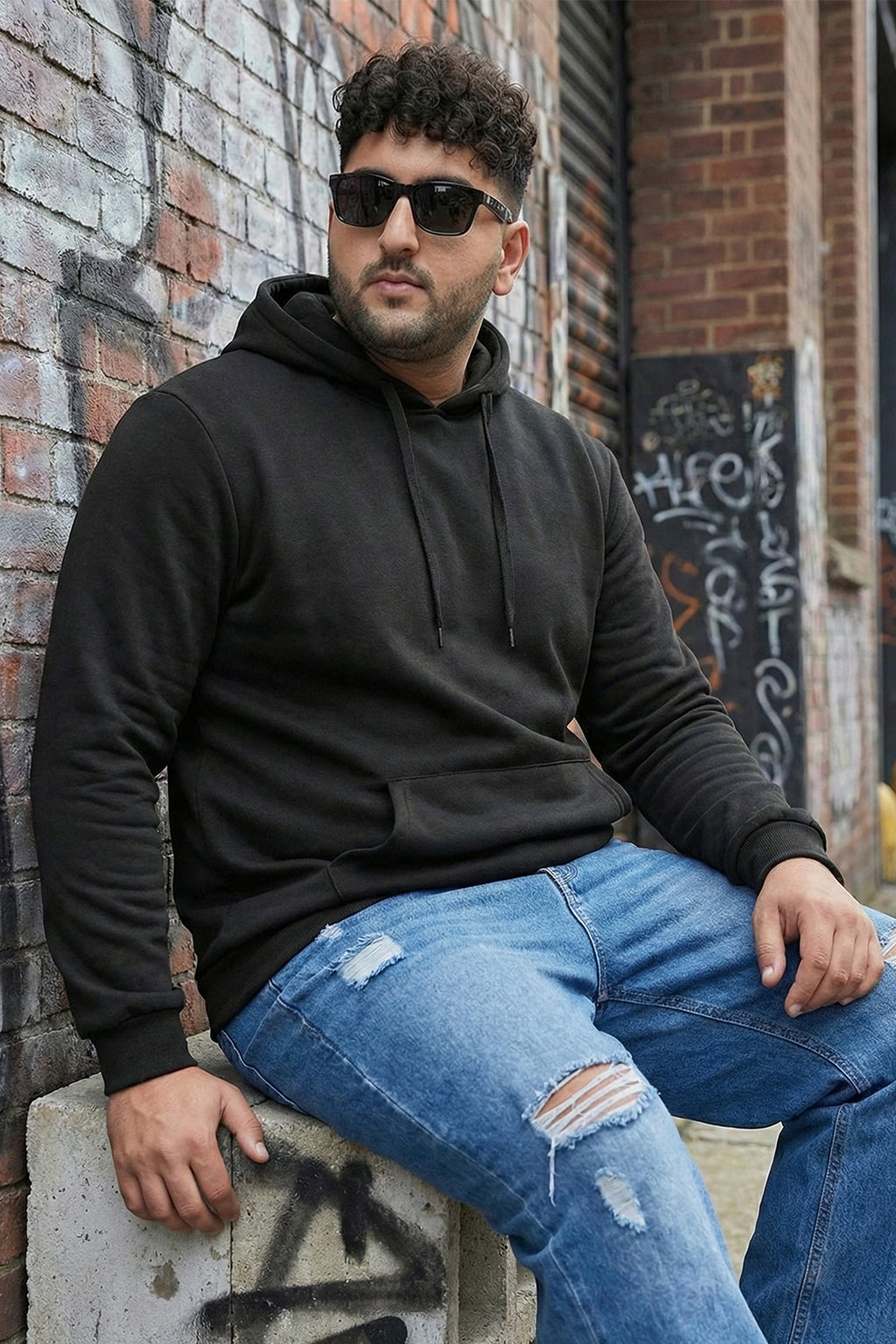 Black Plain Plus Size Hoodie