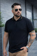 Black Pique Stripe Collar Plus Size Tipping Polo T-shirt