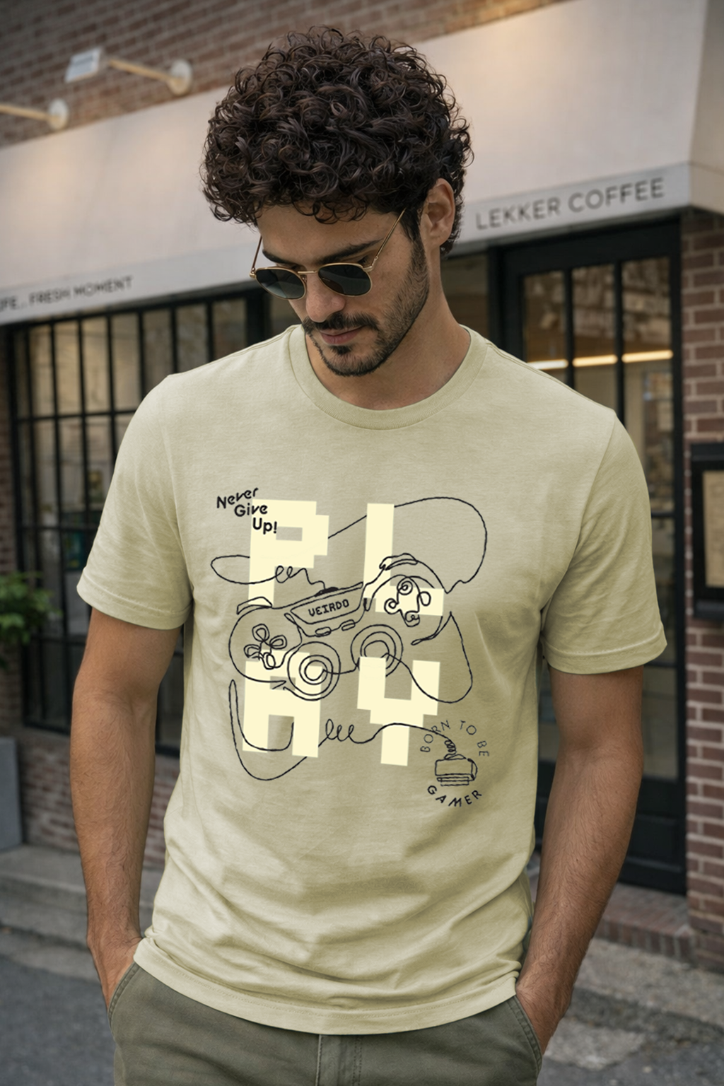 Never Give Up Green Regular Fit Printed T-shirt