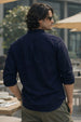Navy Plain Regular Fit Chinese Collar Full Sleeve Exclusive Shirt