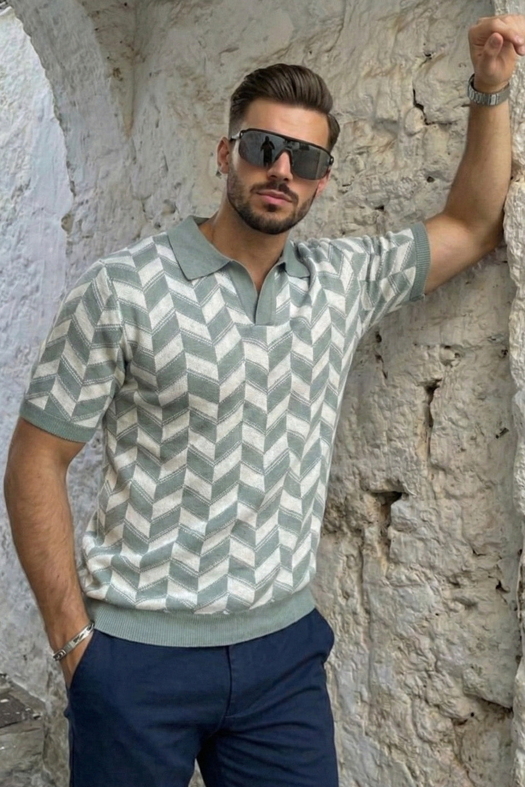 Structured Blue Flatknit Textured Regular Fit Exclusive Polo T-Shirt