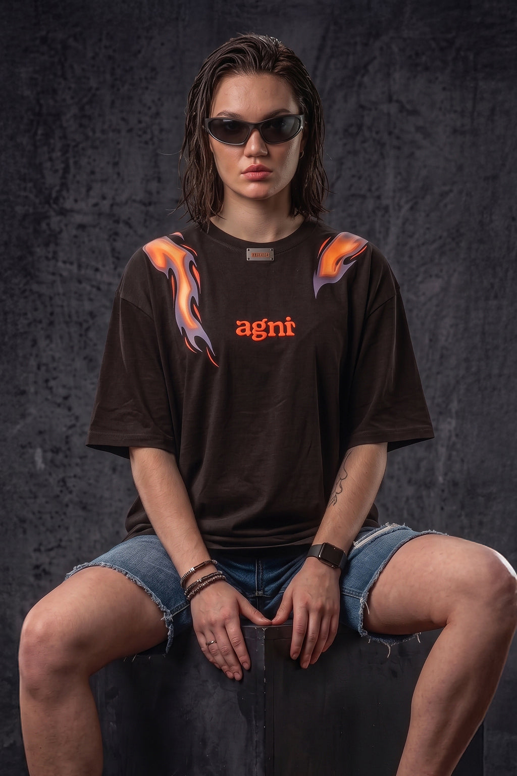 अग्नि Brown Puff Printed Exclusive T-shirt Epic Collection For Women