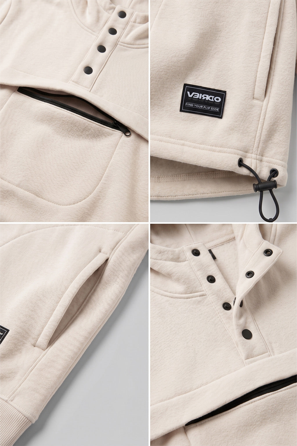 Veirdo Marshmallow Oversized Plain Button-Neck Pullover Hoodie