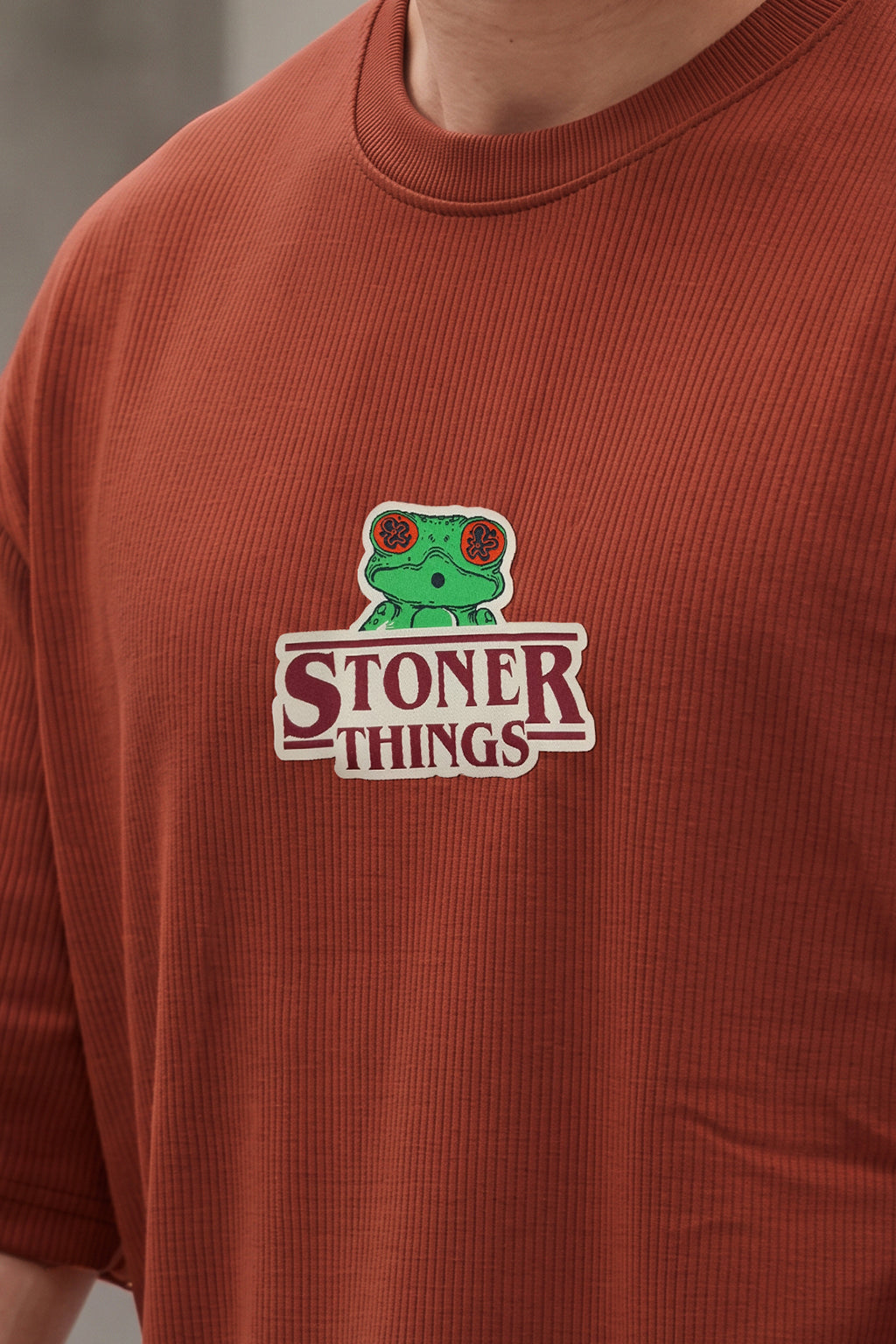 Stoner Things Red Oversized Textured T-shirt