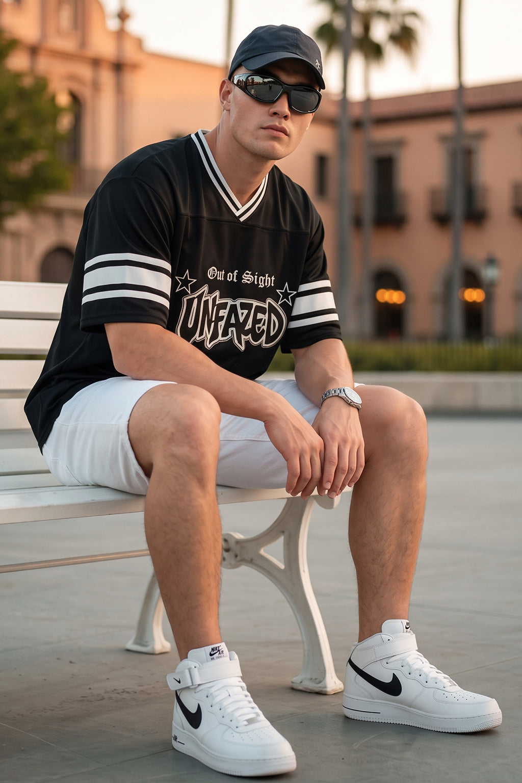 Unfazed Black Varsity Collar Oversized T-Shirt