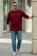 Maroon Plain Full Sleeve Plus Size T-shirt