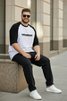 Veirdo Original White & Black Raglan Sleeve Graphic Printed Plus Size T-shirt