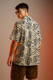 White & Black Camp Collar All Over Print Oversized Exclusive Shirt