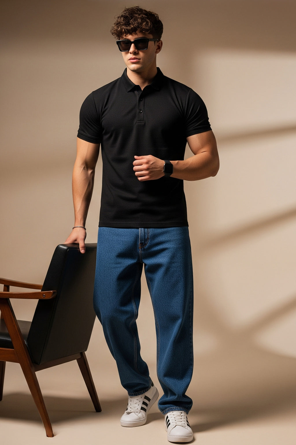 Black Plain Cotton Regular Fit Polo T-shirt