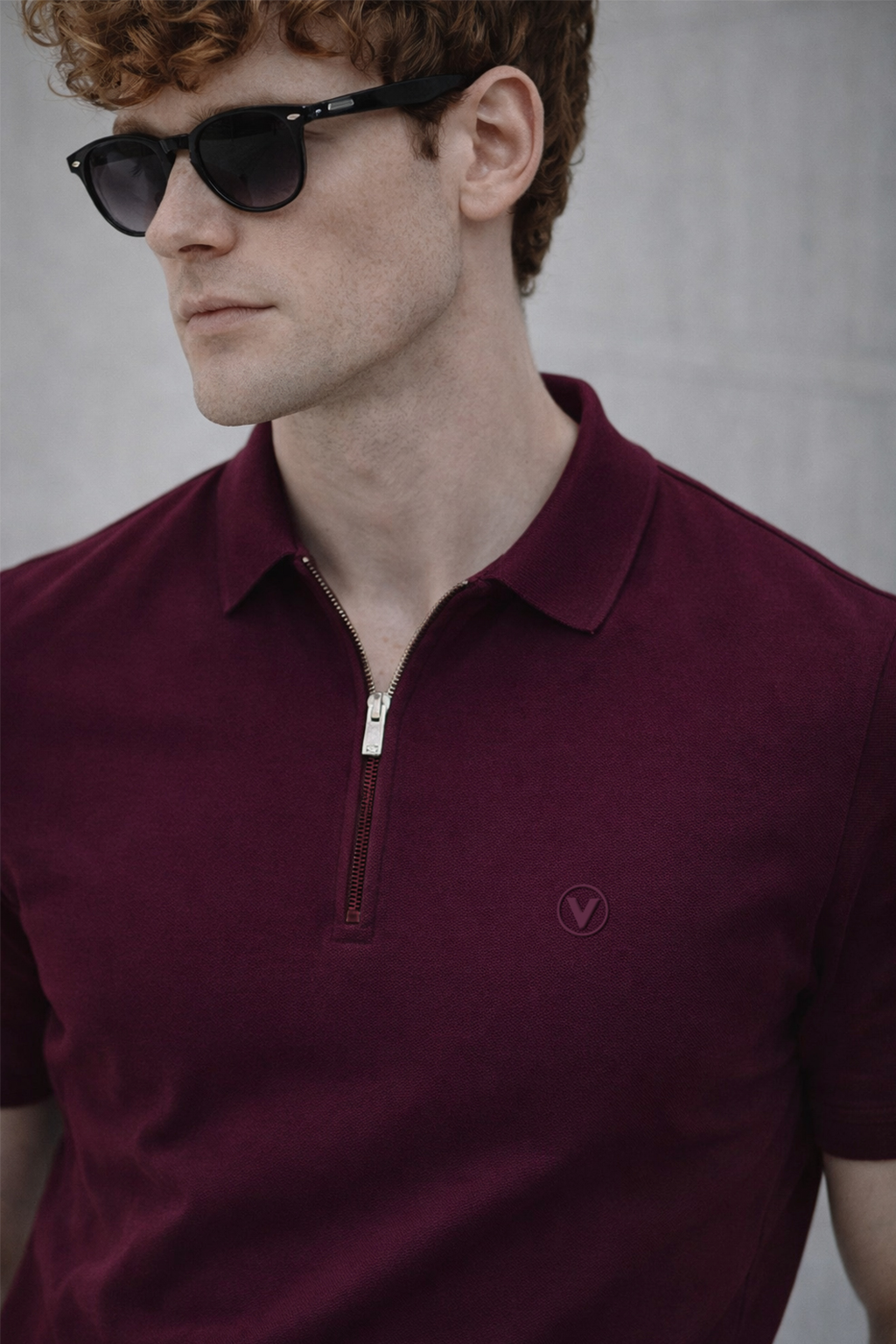 Burgundy Interlock Plain Regular Fit Zipper Polo T-shirt