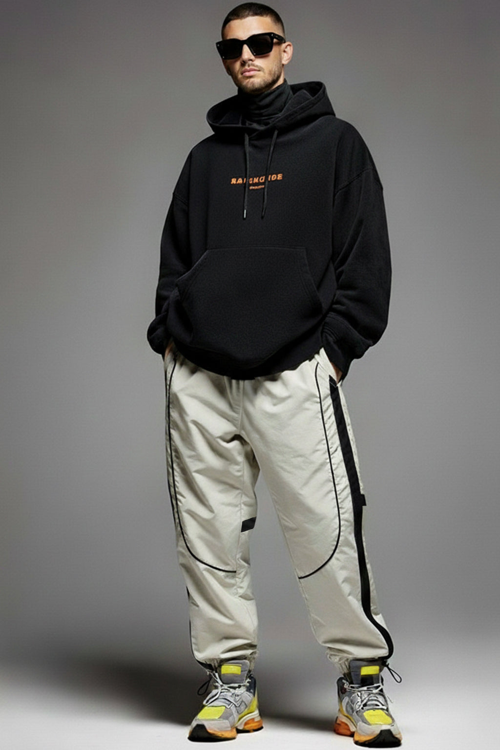 Beige Contrast Stripe Relaxed Fit Nylon Exclusive Jogger