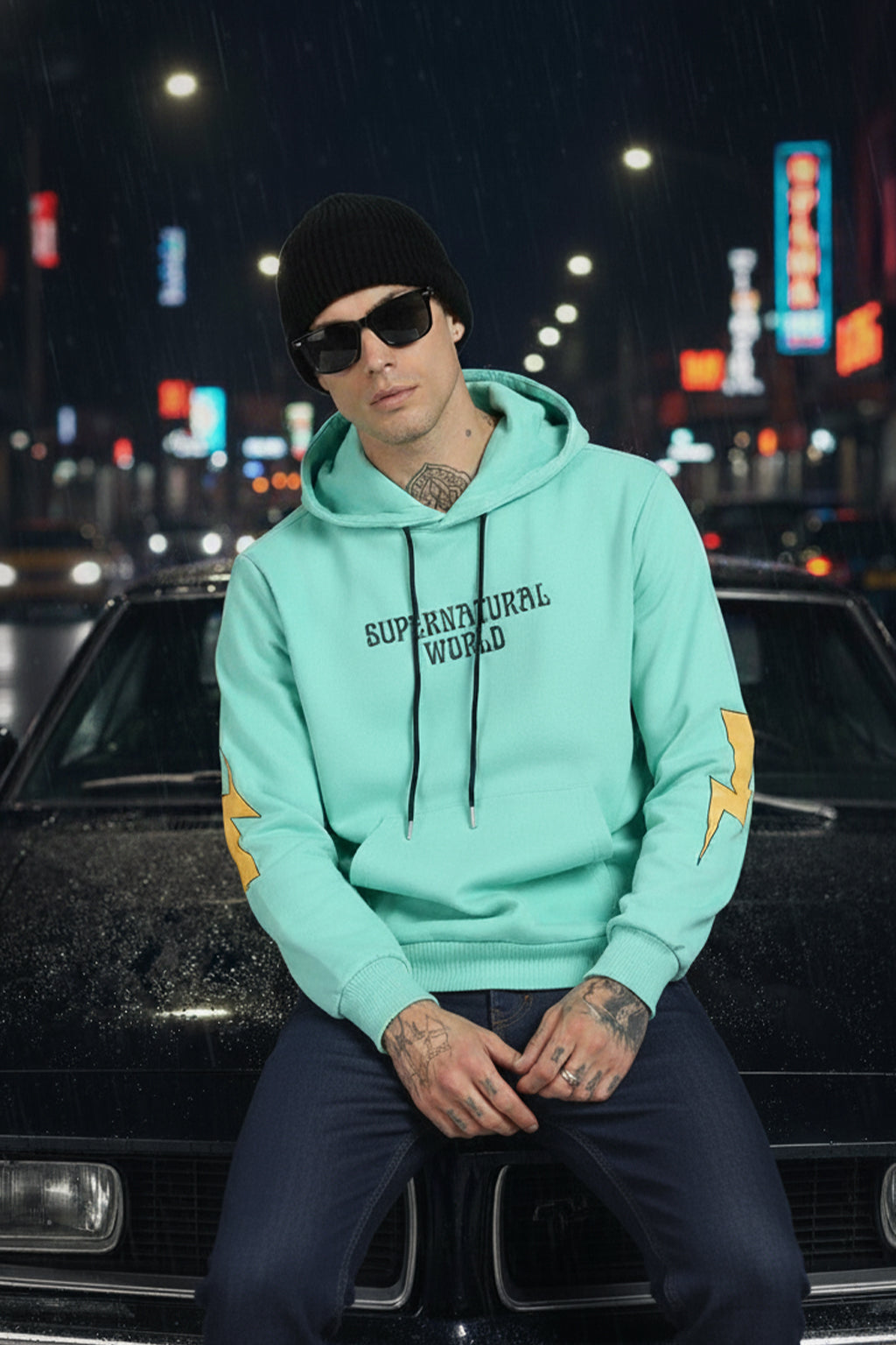 World of Illusion Green Back Printed Regular Fit Hoodie