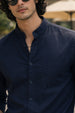 Navy Plain Regular Fit Chinese Collar Full Sleeve Exclusive Shirt