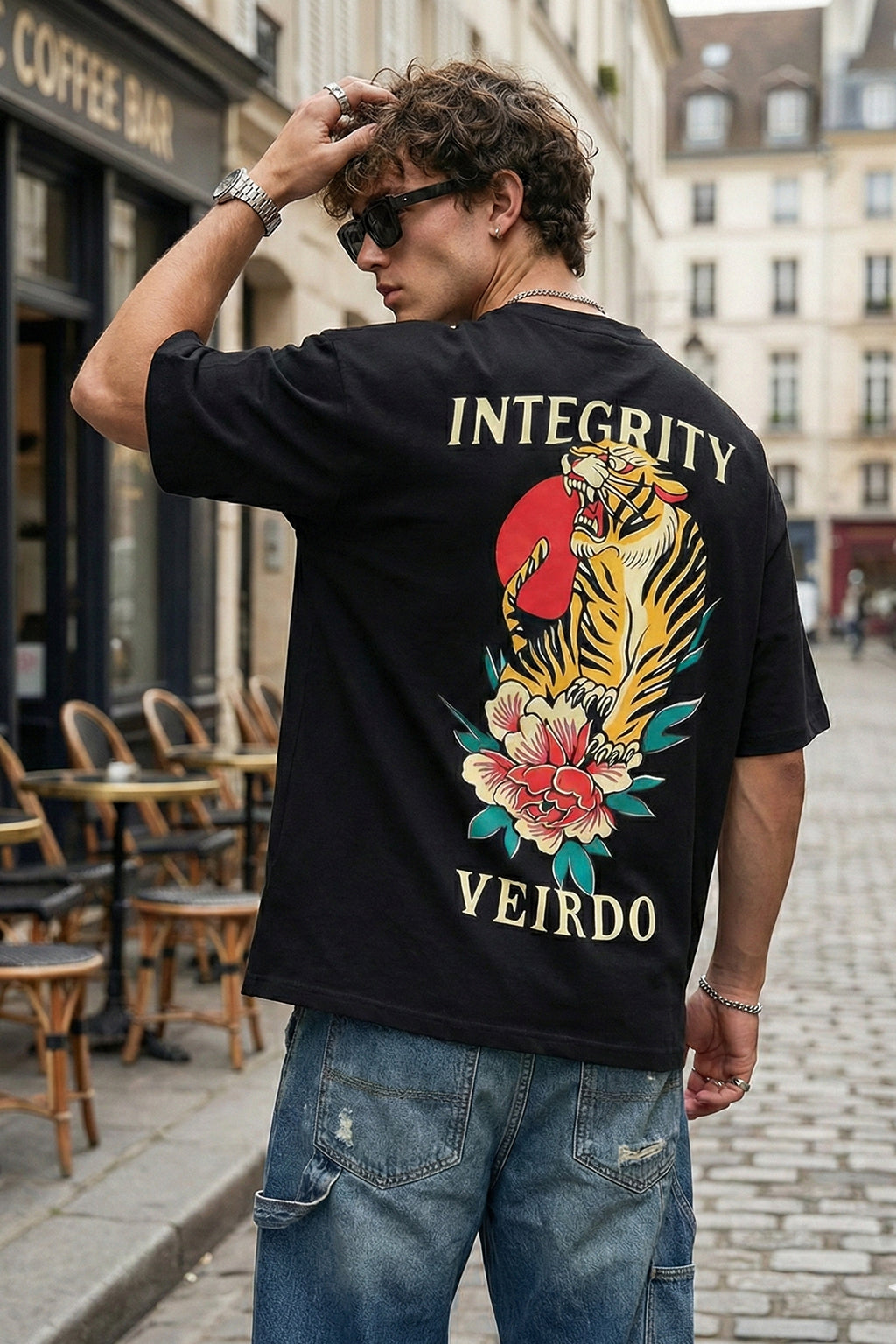 Integrity Black Oversized Back Graphic Printed T-shirt