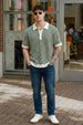 Monarch Pattern Green Flatknit Textured Boxy Fit Exclusive Polo T-Shirt