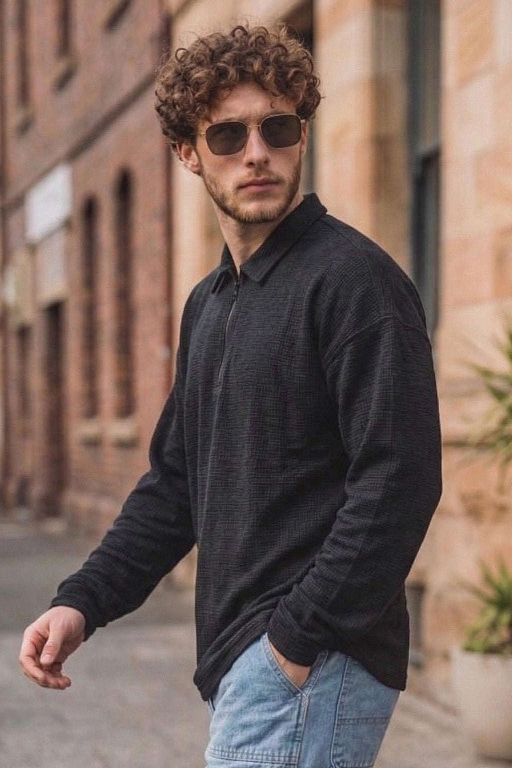 Fortec Plain Black Oversized Full Sleeve Exclusive Polo T-shirt