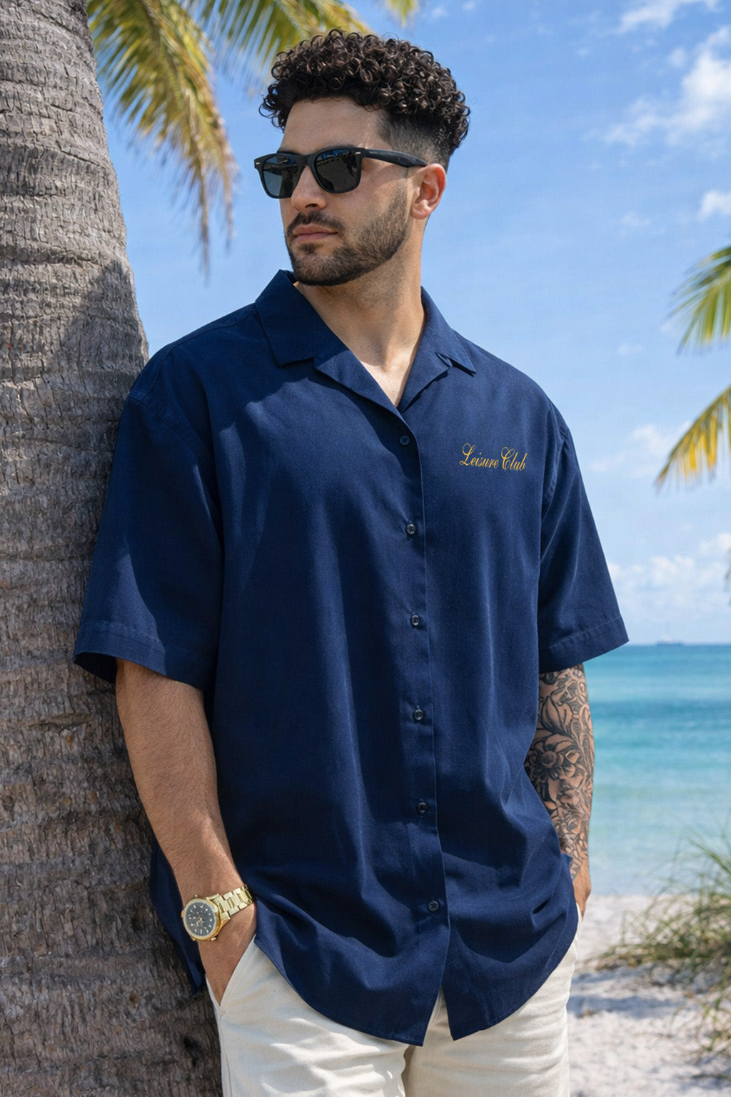La VIta Navy Oversized Printed Exclusive Shirt