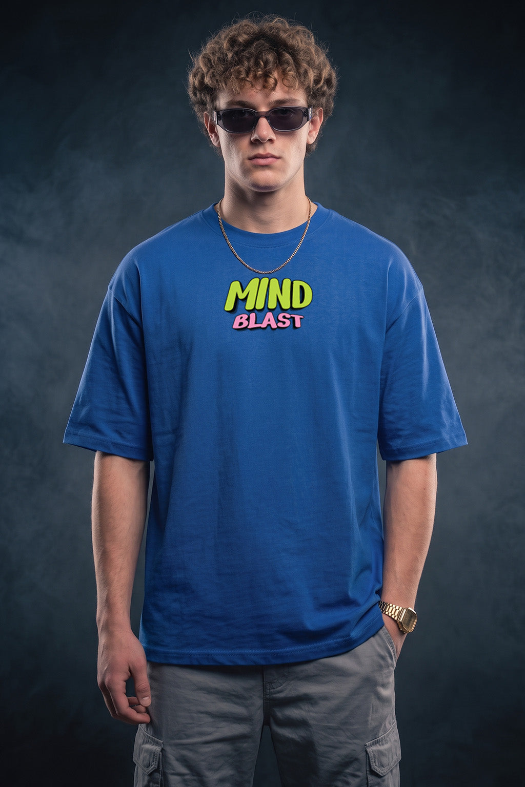 Mind Blast Royal Blue Oversized Printed T-shirt