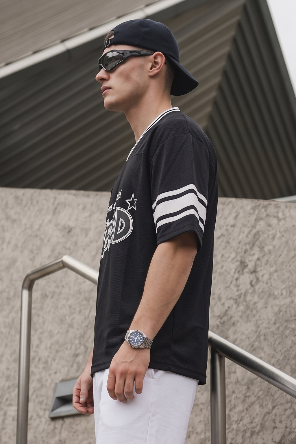 Unfazed Black Varsity Collar Oversized T-Shirt