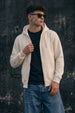 Beige Ribbed Cuff Regular Fit Zip-Up Hoodie