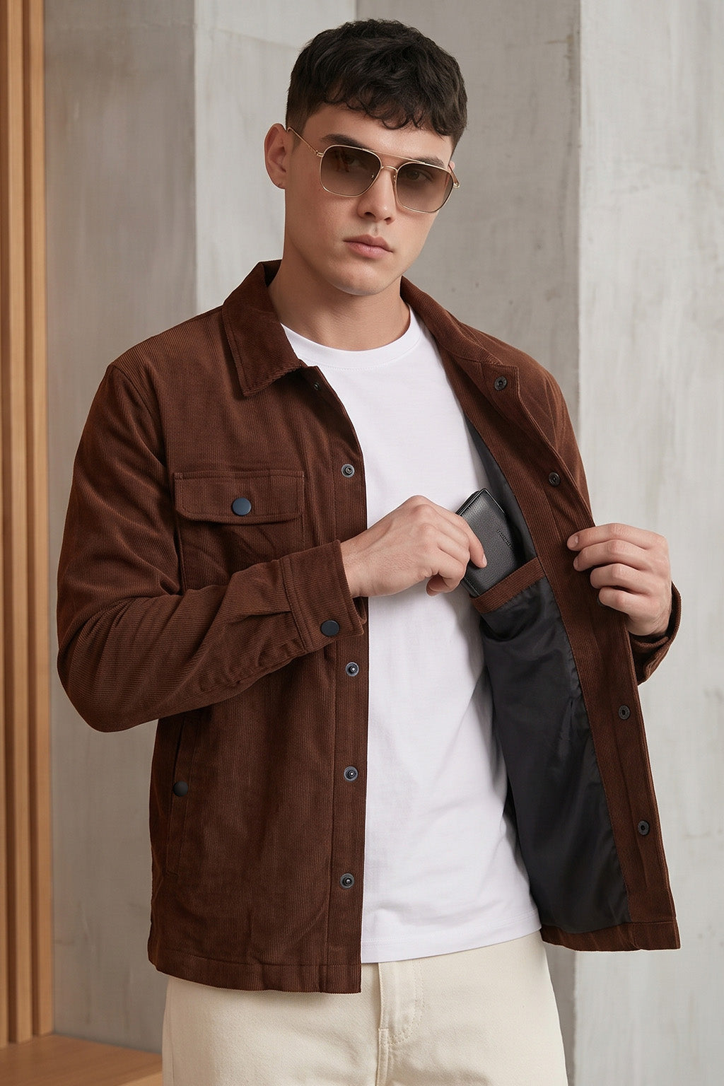 Chocolate Brown 4 Pocket Loose Fit Exclusive Corduroy Jacket