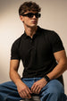 Black Plain Cotton Regular Fit Polo T-shirt