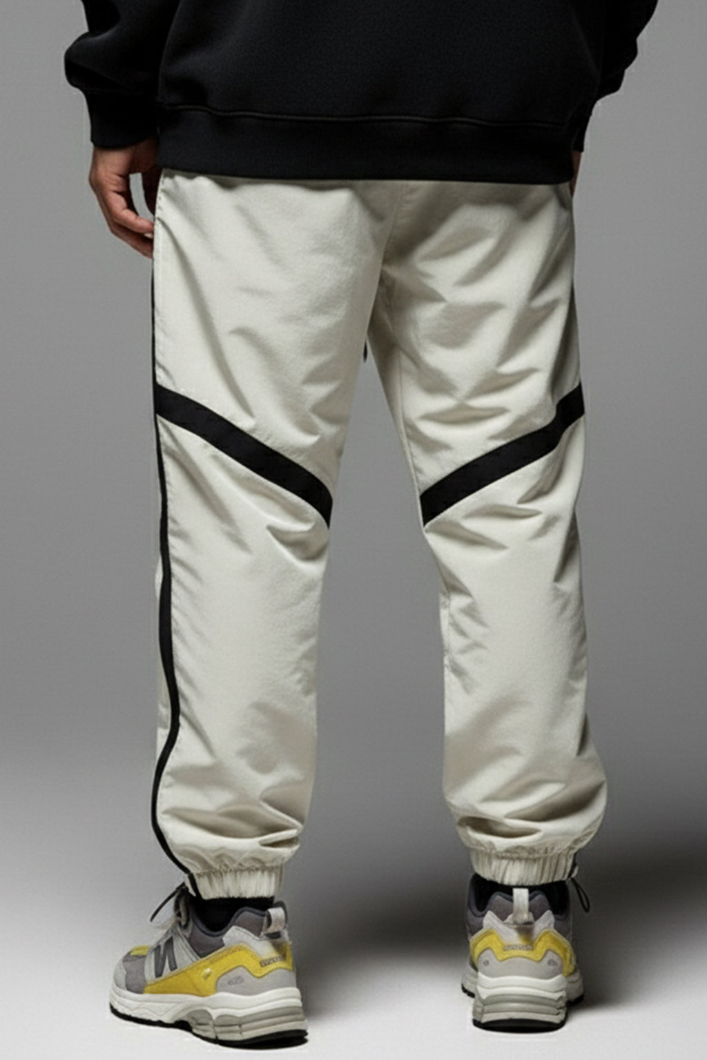 Beige Contrast Stripe Relaxed Fit Nylon Exclusive Jogger