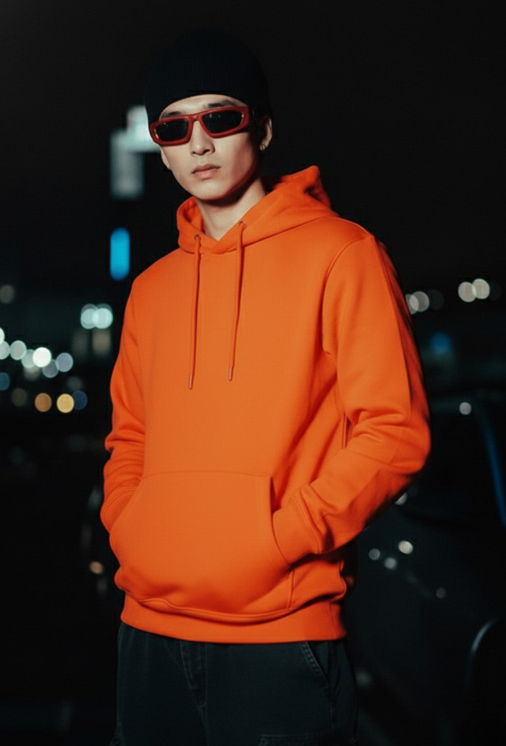 Orange Plain Oversized Fit Hoodie