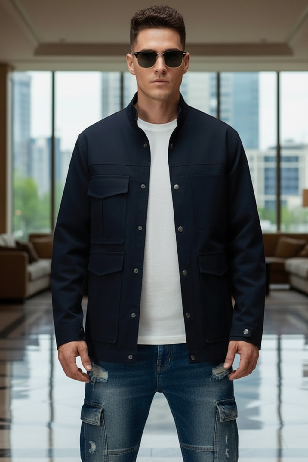 Navy Veirdo Exclusive Premium Button Detail Exclusive Shacket