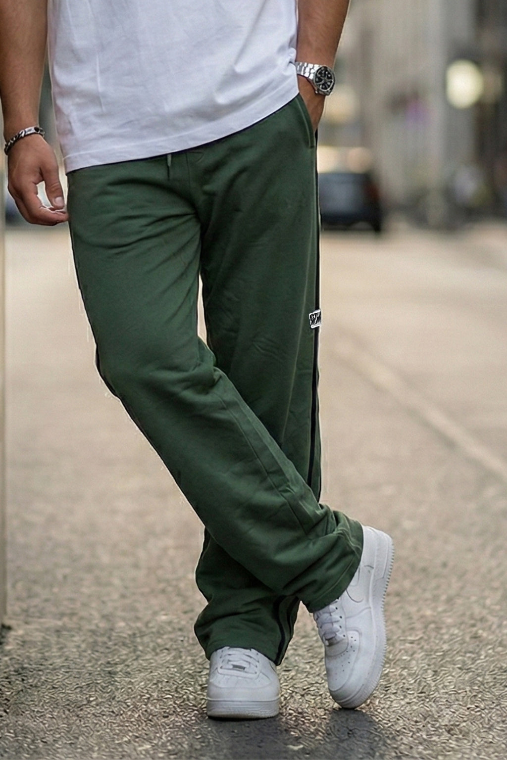 Nothing Impossible Olive Side Stripe Knitted Cargo