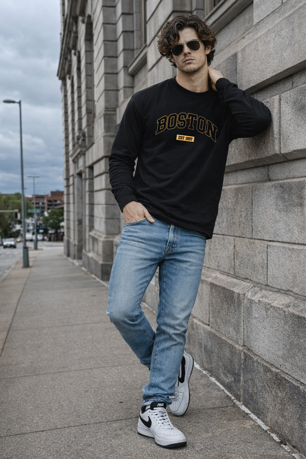 Boston Black Full Sleeves Regular Fit Printed T-shirt