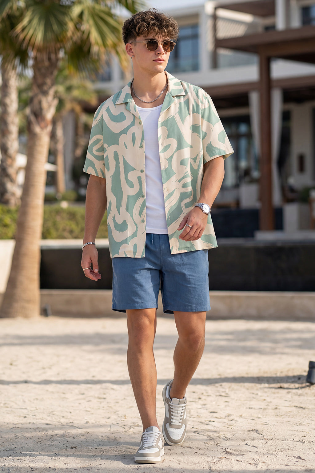 Coastal Canvas Beige All Over Print Oversized Exclusive Shirt