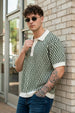 Monarch Pattern Green Flatknit Textured Boxy Fit Exclusive Polo T-Shirt