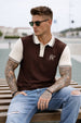 Guitar Brown Contrast Stripped Collar Economic Regular Fit Pique Polo