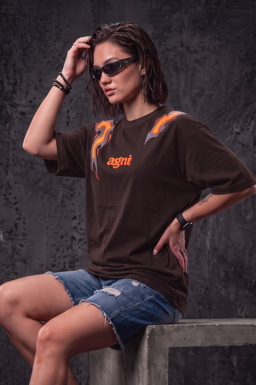 अग्नि Brown Puff Printed Exclusive T-shirt Epic Collection For Women