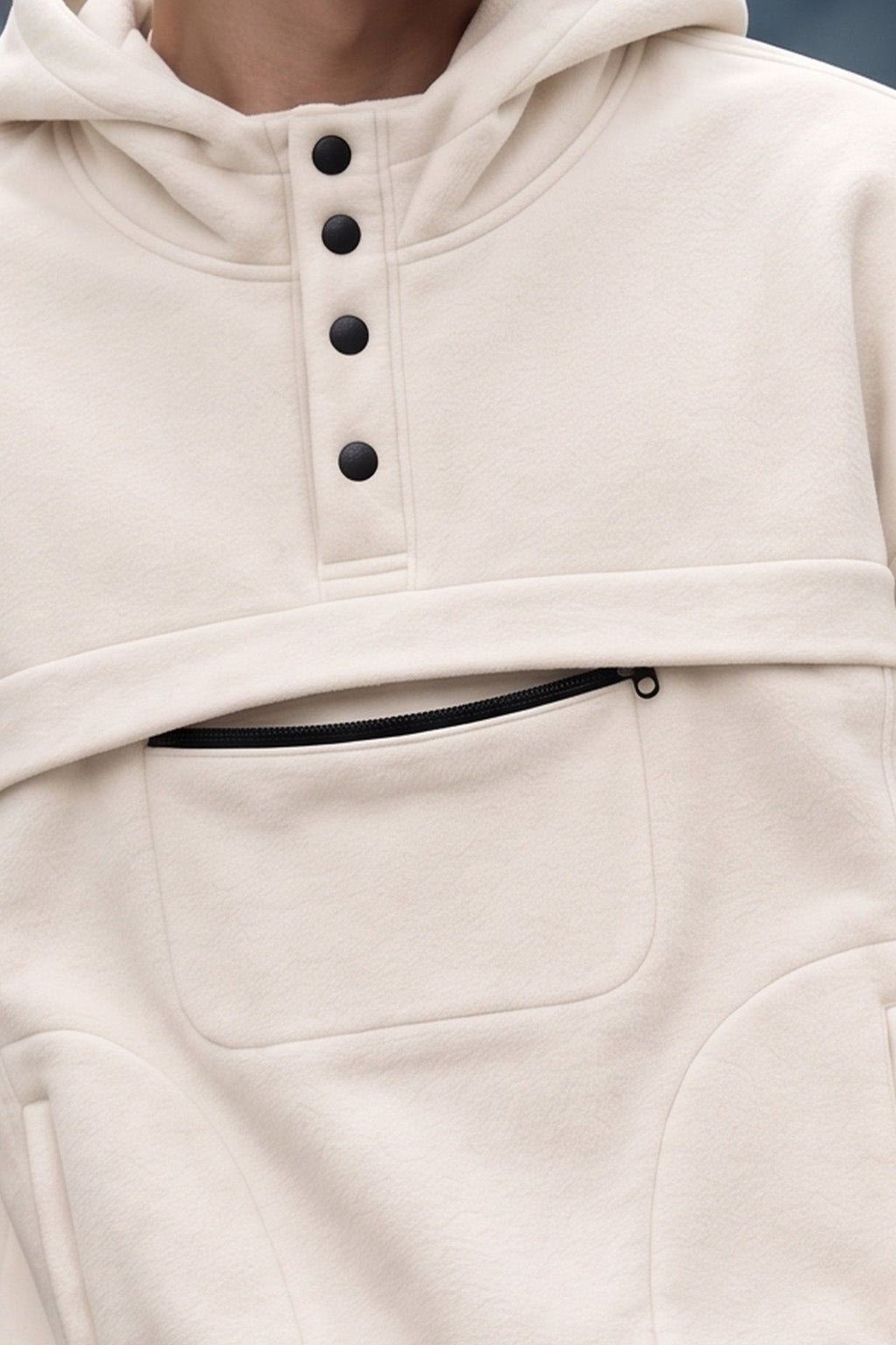 Veirdo Marshmallow Oversized Plain Button-Neck Pullover Hoodie