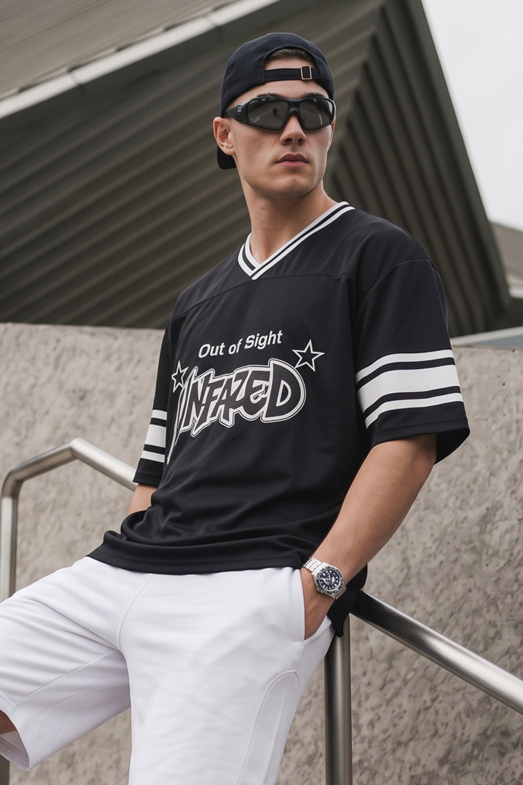 Unfazed Black Varsity Collar Oversized T-Shirt