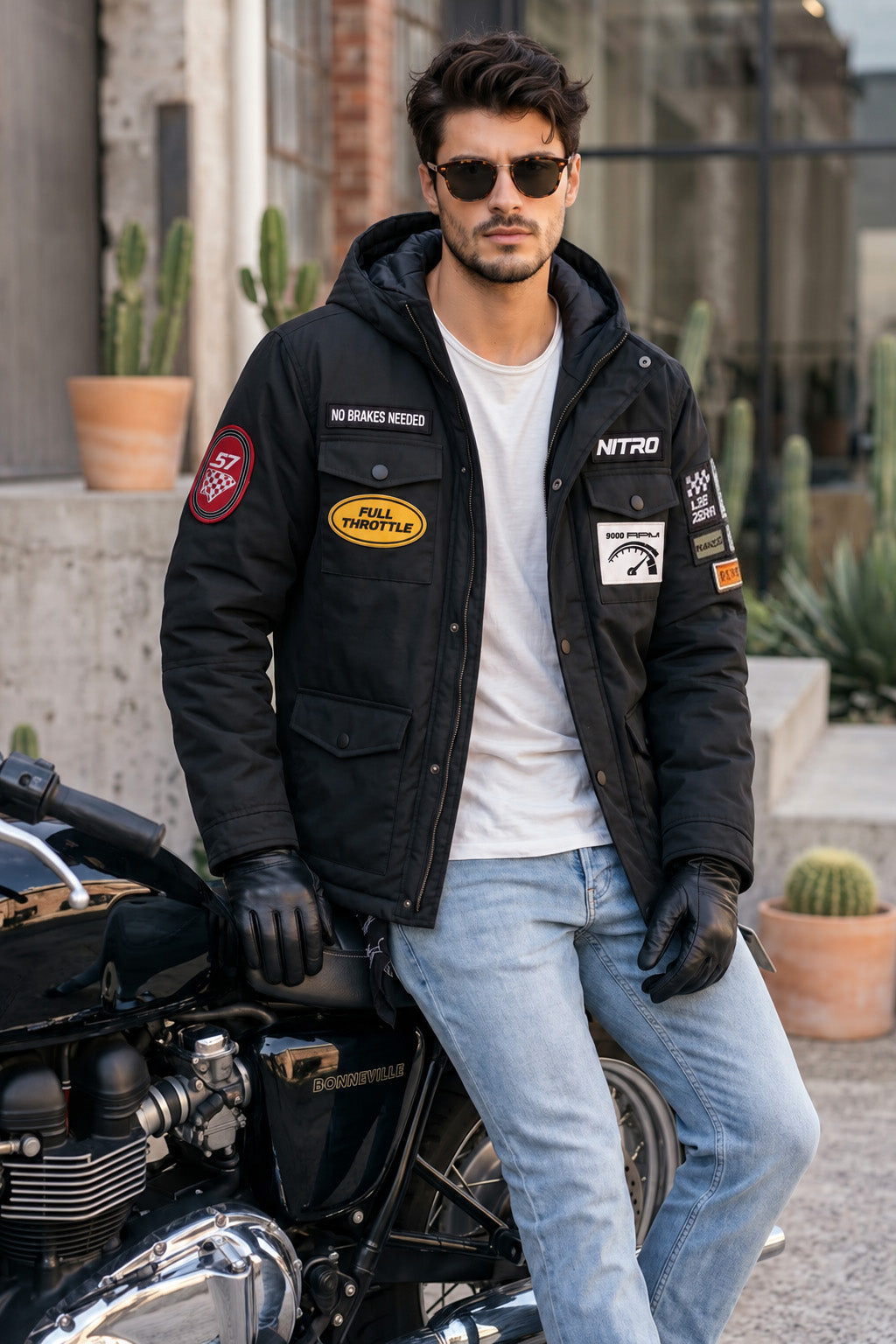 Black Multi-Patch Functional Pocket Hooded Jacket
