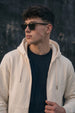 Beige Ribbed Cuff Regular Fit Zip-Up Hoodie
