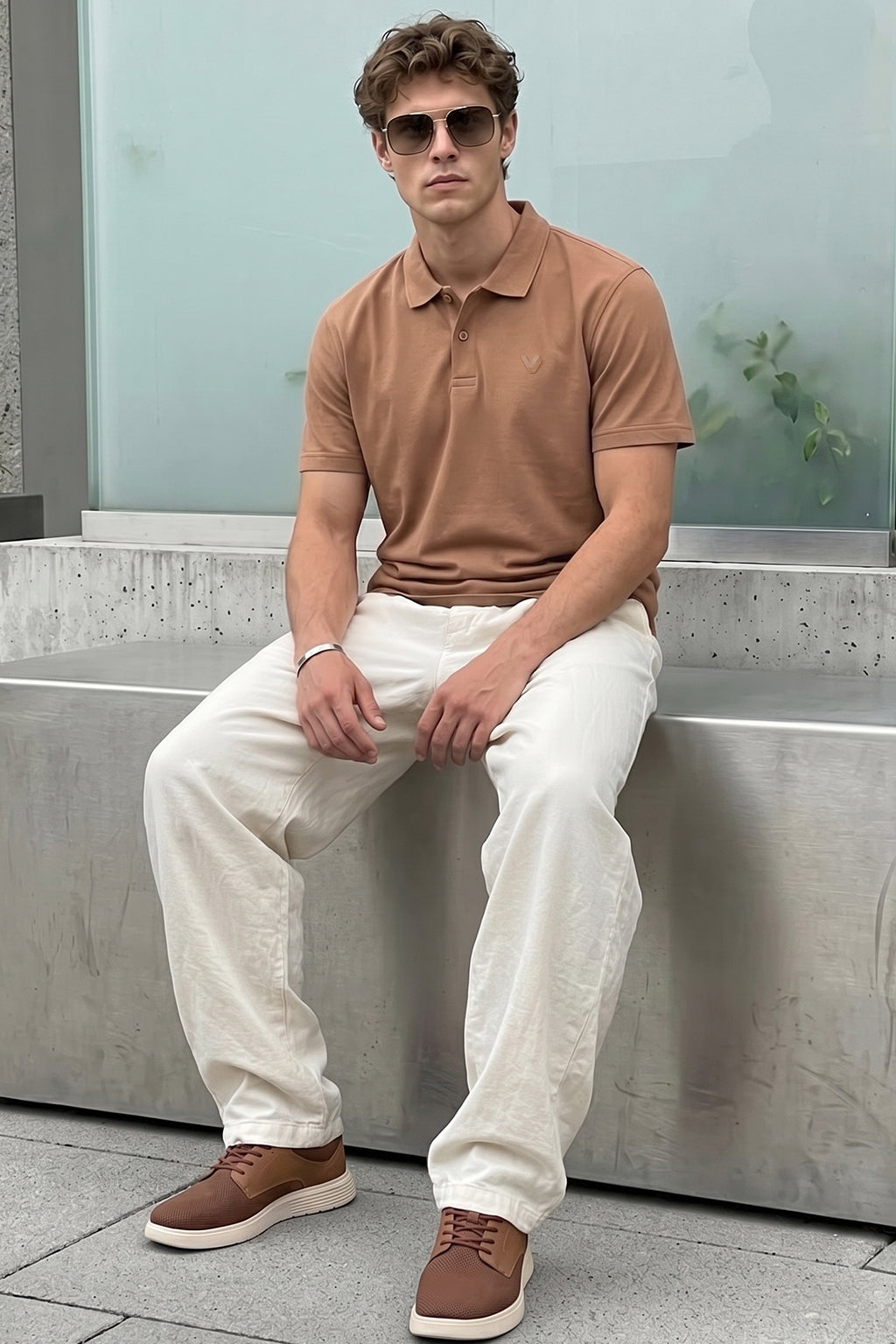 Cork Interlock Plain Regular Fit Button Polo T-shirt