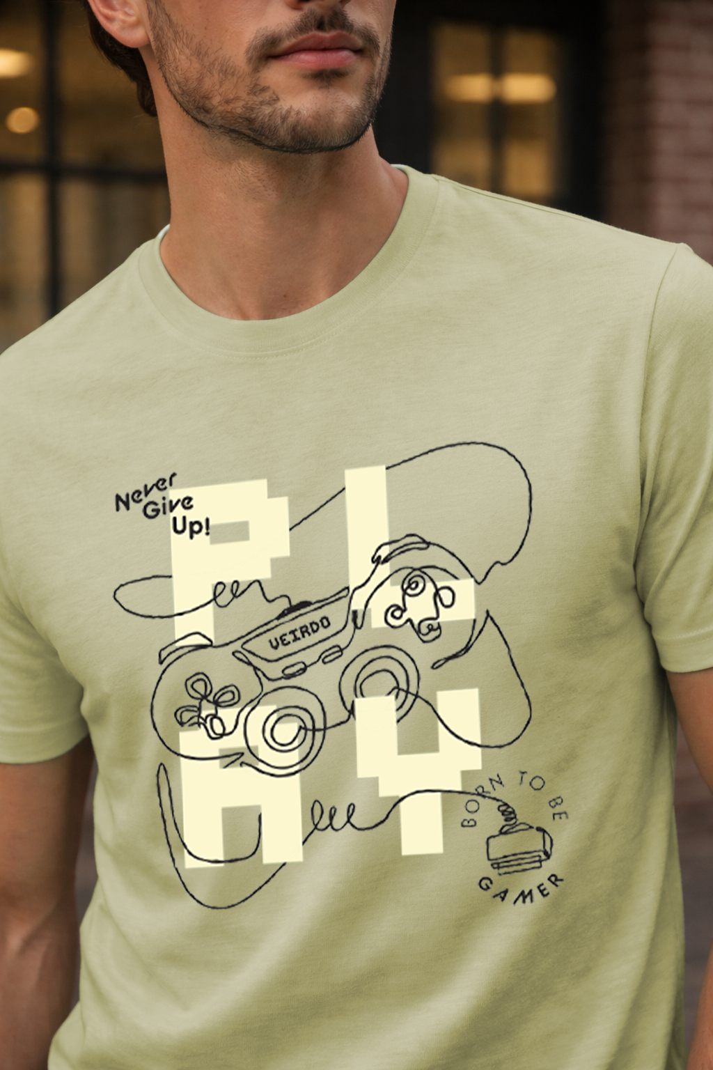 Never Give Up Green Regular Fit Printed T-shirt